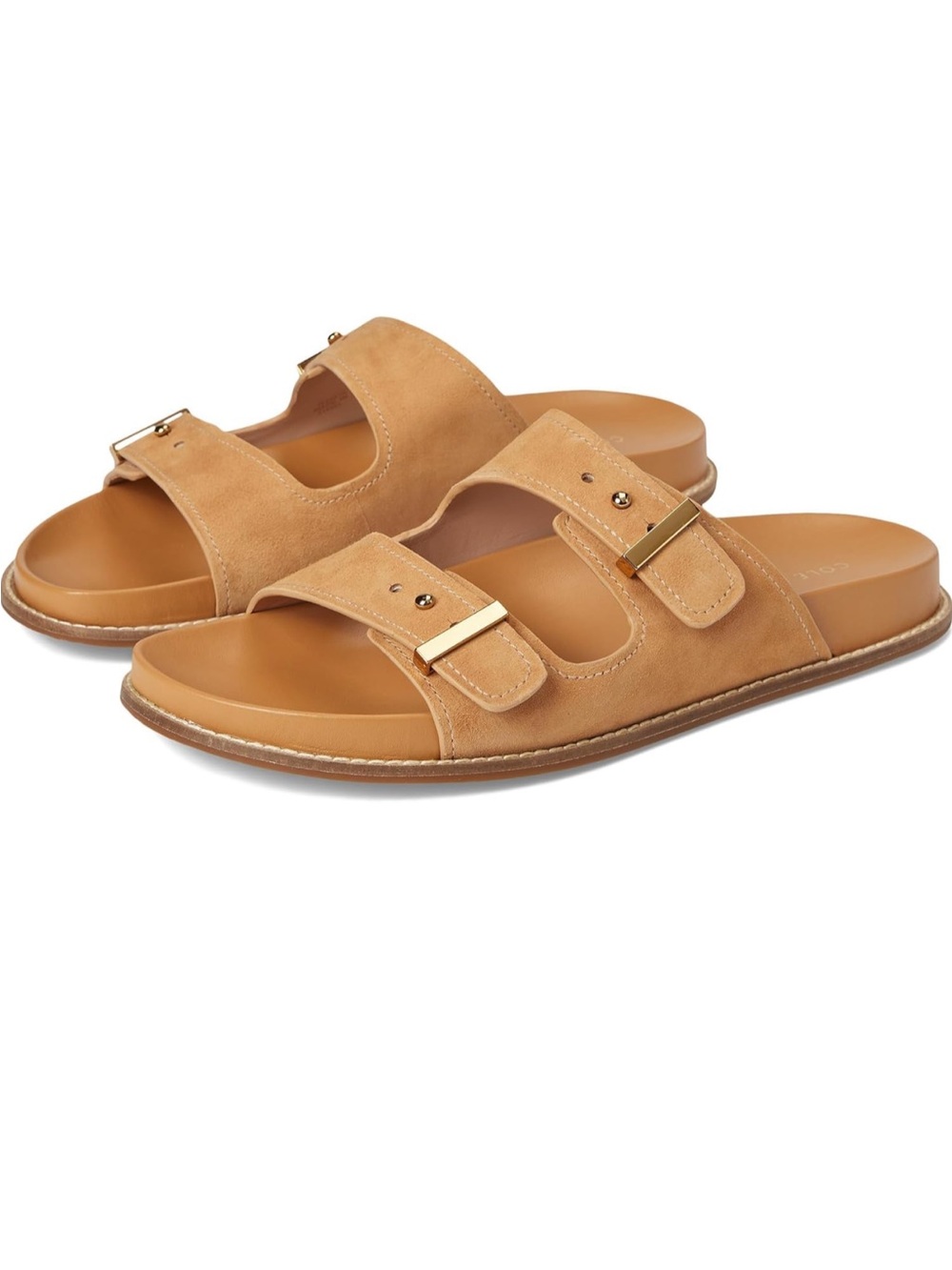 Cole Haan Women's Tan Suede Double-Buckle Slide Sandals/10